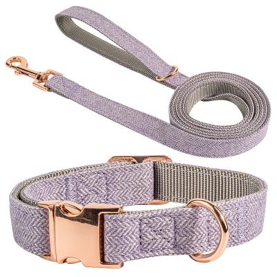 China Durable Custom Nylon Metal Buckle Twill Pet Rose Gold Dog Collar And Leash Set Pet Collar for sale