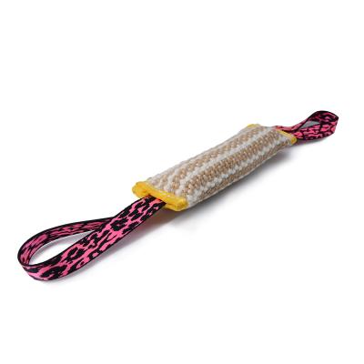 China Viable Dog Bite Training Toy Supplies Jute Bite Stick With Two Sided Handle for sale