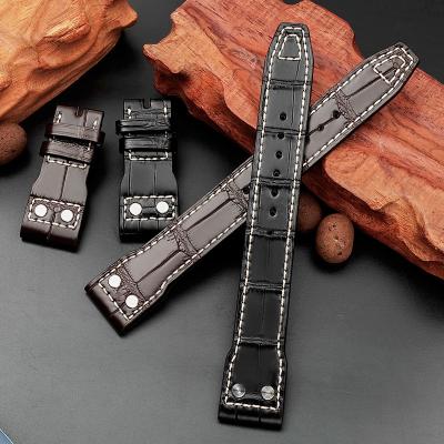 China Fashion Crocodile Waterproof Watch Straps 20mm Black Genuine Leather Watchband For IWC Pilot Strap for sale