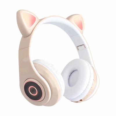 China Bestselling Cat Ear Wireless Headphone Foldable Earphone Stereo On-Ear Gamer Headphones With LED Light Microphone for sale