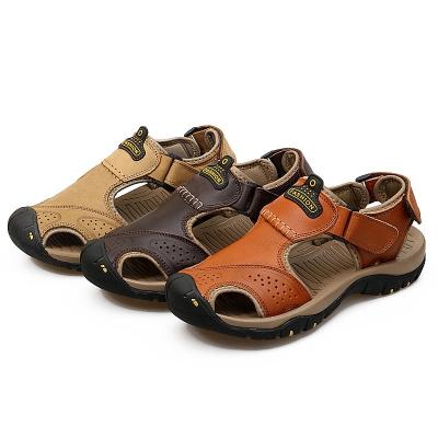 China Fashion& All-match outdoor men's outsole wear-resistant non-slip casual rubber sandals shape top layer lashing beach large size sandals for sale