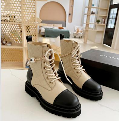 China 2021 Brand Lady Cha-nel Leather Waterproof Luxury Women's Boots Elegant Lady Boots High Ankle Work Boots for sale