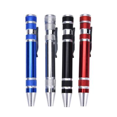 China Multifunctional Tools Gift 8-in-1 Screwdriver Pocket Pen Aluminum Alloy Style Pocket Screwdriver With 8 Bits for sale