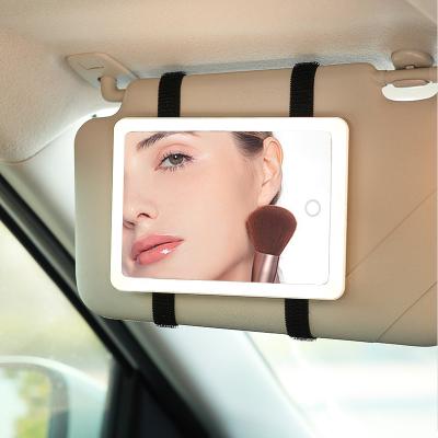 China Smart Touch Screen Lit Customize To Make Up Mirror With Led Light Sun Visor Vanity Car Makeup Mirror for sale