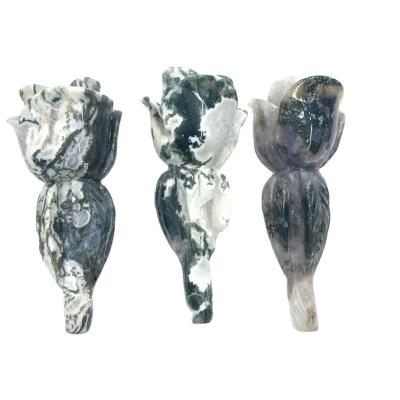 China Wholesale Europe Natural Crystal Agate Crystal Carving Geode Rose Aquatic Agate Moss Aquatic Agate Rose for sale