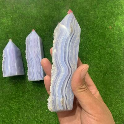 China Europe wholesale natural crystal point lace agate wand crystals healing blue stone for sale