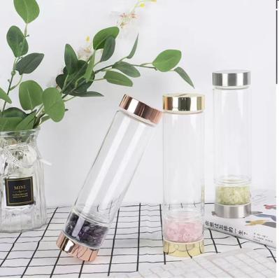 China Europe Amazon Factory Elixir Water Bottle For Gemstone Healing Rose Quartz Chip Tumbled Stone Crystal Water Bottle Glass Water Bottle for sale