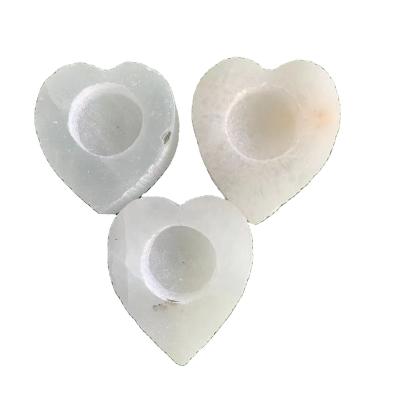 China Europe Hot Selling Selenite Natural White Crystal Heart Shaped Candlestick Candle Holder For Home Decoration for sale