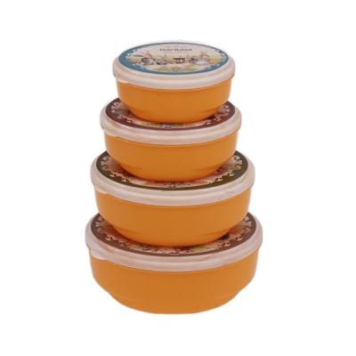 China Freshness Preservation 4Pcs/set Cartoon Printing Food Storage Round Plastic Fresh-Storage Box for sale