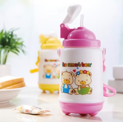 China 400ML Double Layer Stored Children Straw Kettle Student Portable Strap Thermos Bottle for sale