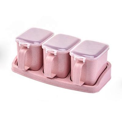 China Kitchen 3pcs Eco-Friendly Sustainable Rectangular Wheat Straw Plastic Condiment Containers for sale