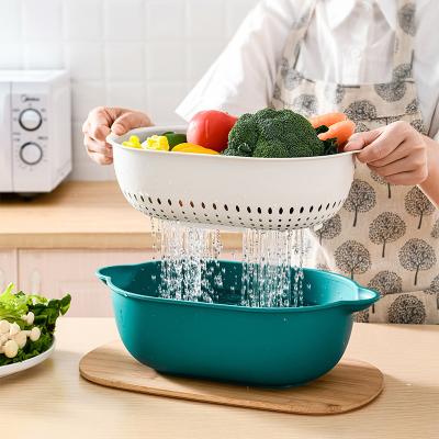 China New Kitchen Double Layer Color Drain Basket Multifunctional Household Stored Fruit And Vegetable Sieve With Tray for sale