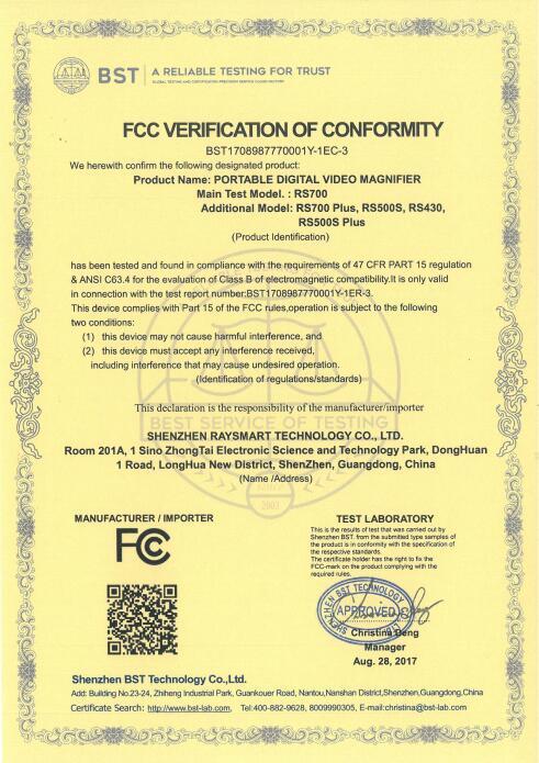 FCC - Shenzhen Raysmart Technology Co., Ltd.