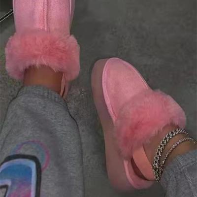 China 2021 fur slippers fashion style platform slippers fur shoes winter home shoes fashion trend fur slippers for sale