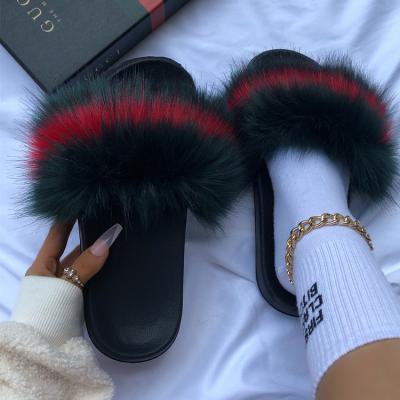 China Wholesale 2021 fashion trend new design real fur slides for women and ladies furry fluffy women's fox slippers plus size sandals for sale