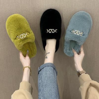 China Wholesale Fashion Trend Women Winter Indoor Warm Slipper Fuzzy Shoe Slippers Luxury House Plush Fur Slides for sale