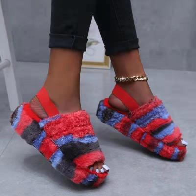 China Fashion Trend Fashion New Pink Faux Fur Slippers Girls Plush Slides Sandals Wholesale Fashion Fur Sandals Slides Slippers For Indoor Outdoor for sale