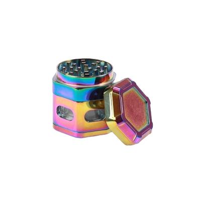 China 2021 Hexagonal Customized 63Mm-4 Layer Most Popular Hexagonal Zinc Alloy Herb Grinder for sale