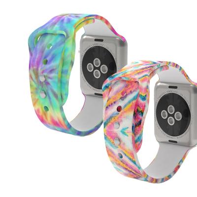 China For Apple Watch 1st-5th Gen Tie Dye Printing Silicone Rainbow Pattern Strap For Apple Watch Band 5 Series 38Mm 40Mm 42Mm 4 3 2 1 for sale