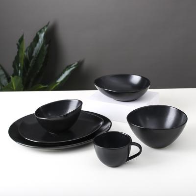 China Home Viable High Quality Kitchen Hotel Restaurant Tableware Matte Black Ceramic Dinner Set for sale