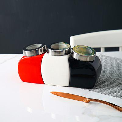 China New Design 3 Pcs Home Restaurant Kitchen Coffee Microwavable Tea Sugar Ceramic Canister Set With Lid for sale