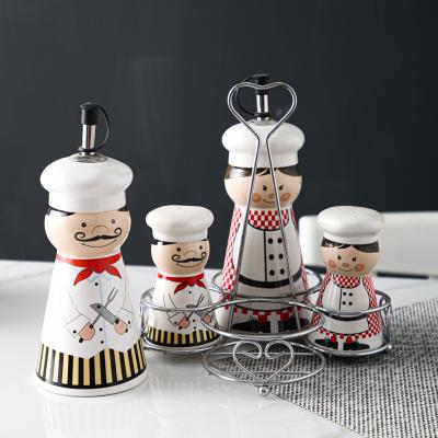 China Viable High Quality White Porcelain Dressing Bottle Set Custom Model Human Face Salt And Pepper Shaker Condiment Serving Set for sale