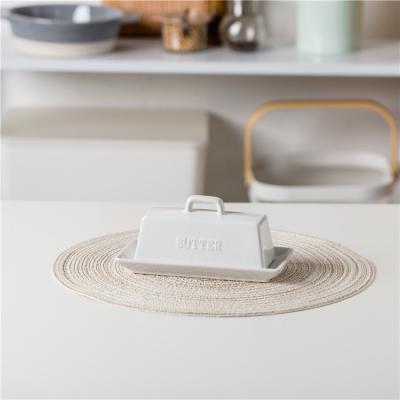 China Factory direct sale viable home kitchen countertop bread and butter dish porcelain white butter dish with lid for sale