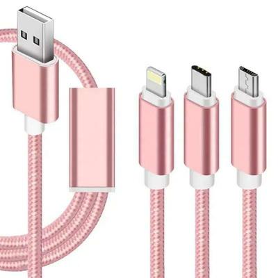 China MP3/MP4 Player 3 in 1 Mobile Phone Charger 1.2M Quick Telephone Line USB Nylon Cable For For Android Apple Mobile Phone for sale