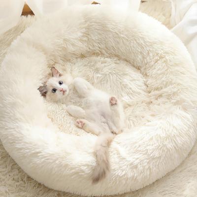 China Round Dog Bed Cushion 60cm Pet Beds Dog Sofa Donut Cuddler Enhanced Soothing Soothing Sleeping Bed Blanket Fast Shipping for sale