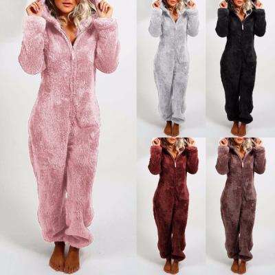 China CS042 Winter Thermal Sleepwear Women's Pajamas Fur Hooded Jumpsuit Plus Size Sleepwear for sale