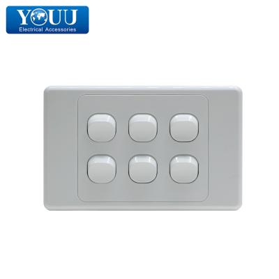 China Easy Installation YOU Durable Wall Switches U1906 Max Current 15A 6 Gang Wall Electrical Switch Allowed for sale