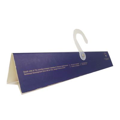 China Minimalist Customized Logo Printing Production Wholesale Paper Fabric Sample Hangers With Plastic Hook for sale