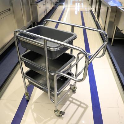 China Modern High Capacity 3 Tier Stainless Steel Dish Carts Metal Trolley Cart With Plastic Storage Box for sale