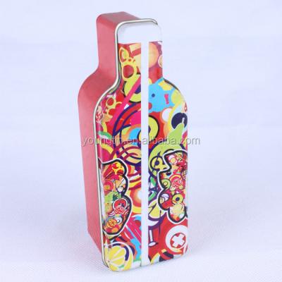 China Small Recycled Materials Wine Bottle Shape Gift Tin Box For Candy, Biscuit, Biscuit for sale