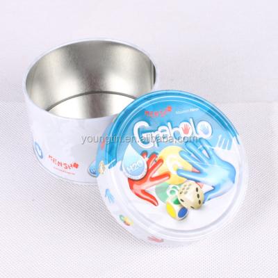 China Customized 3D Recyclable Embossing 3 Pieces Metal Tinplate Round Tin Box For Poker Dice And Game Pack for sale