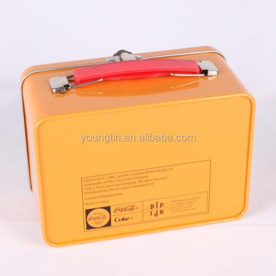 China Recyclable haddware tool kit promotional package empty metal tinplaet metal tin case with handle for sale