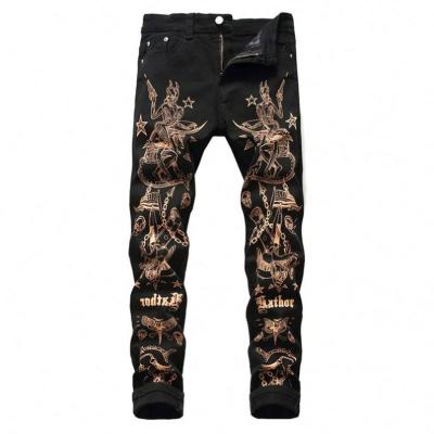 China Fashion viable hot men's slim jeans 2022 print graffiti style jeans for sale