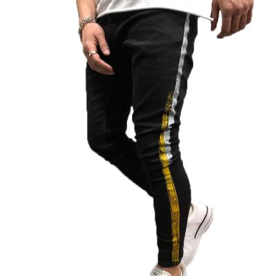 China Fashion QUICK DRY Hot Slim Black Jeans Stripe Men's Casual Pants 2022 for sale