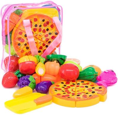 China Eductional School Toys Kids Kitchen Set Pretend Play Fruit and Vegetable Plastic Cutting Toys Cart Girls Kitchen Food Toy for sale