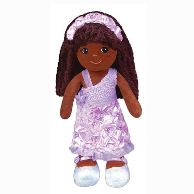 China Handmade Custom Cute Black Dark Skin Stuffed Girl Plush Doll Pink for sale