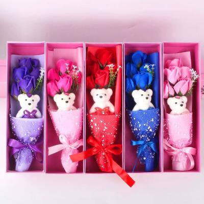 China Eco-Friendly Plush Toy Animals Colored Teddy Bear Toy Valentine's Day Gift Bouquet for sale