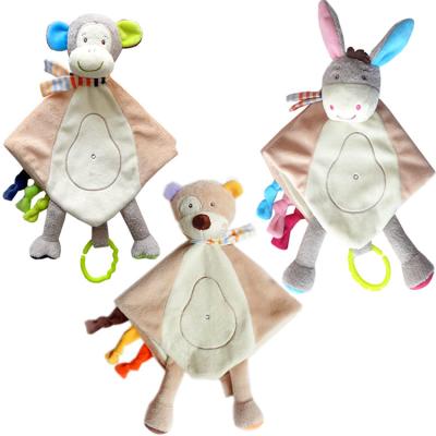 China Baby Accompany Newborn Animal Teether Toy Soft Soother Towel Bed Monkey Dog Donkey Series Toy Sleeping Comfort Towel Plush Hanging Toys for sale