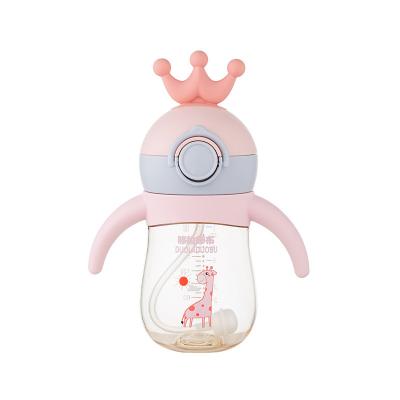 China Baby PPSU Baby Bottle PPSU Cartoon BPA Free Wide Mouth Baby Bottle Water Wide Cup Duola Duobu With Handle 210ML/300ML Crown Head for sale