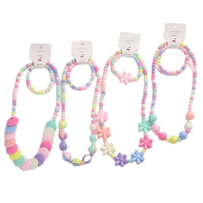 China Lovely Cute High Quality Kids Jewelry Set Colorful Beads Bracelet and Necklace Set for Girls for sale