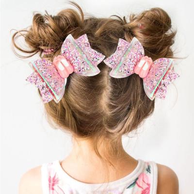 China Sweet 3 Inch Ballet Girls Sparkle Vinyl Bow Hair Clips Pin Hairpin Alligator Clips for sale