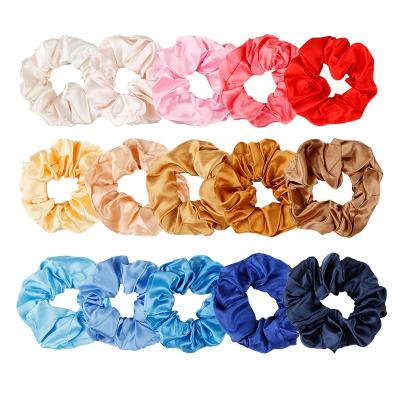 China 52 Friendly Materials Customized Color Satin Shiny Silk Scrunchies Elastic Hair Band For Women Girls Ponytail Holder for sale