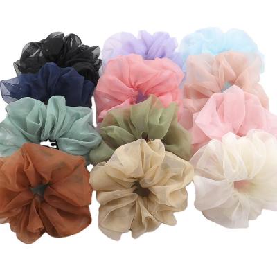 China Big Organza Hair Scrunchies Candy Color Chiffon 18cm Oversize Scrunchy Hair Tie For Women Girls for sale