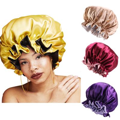 China Wholesale Silk Hood Ladies Image Satin Sleep Hat Women Double Layer Elastic Turban for sale