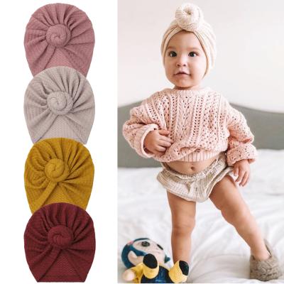 China Baby Winter Oatmeal Waffle Turban Hat Hair Knot Beanie Newborn Kids Friendly Material Headwrap 0-4t Headband for sale