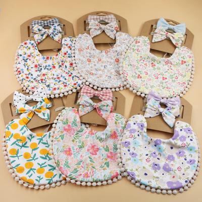 China Large Use Antibacterial Canvas Double Sided Bibs 100% Cotton Bow Headband Sets Baby Bibs Organic Cotton Baby Triangle Saliva Drool Bibs for sale